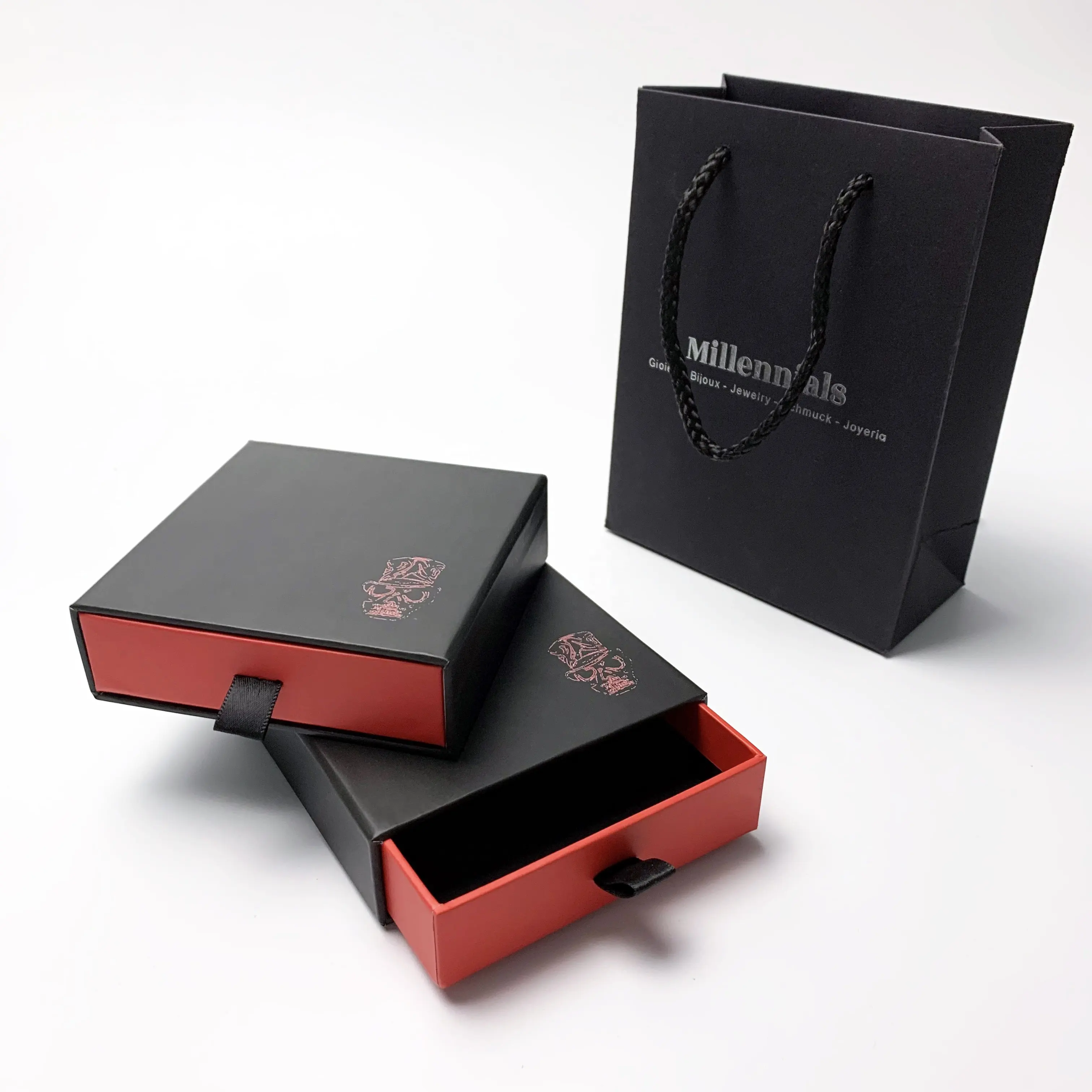 कस्टम गत्ता कागज पैकेजिंग जूता उपहार काले फिसलने दराज बॉक्स
