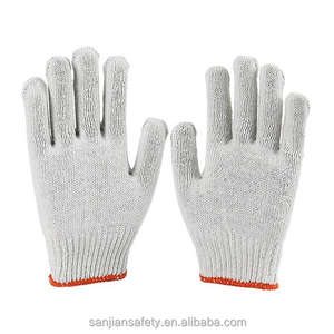 Guantes de algodón natural blanco rojo Overlock 40g Guantes DE TRABAJO protectores de punto de hilo de algodón resistentes al desgaste - Product Image 6