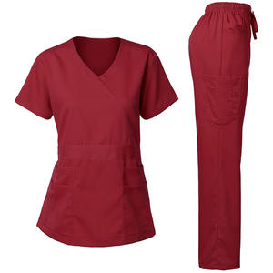 Uniformes médicaux écologiques pour femmes avec col en V pour le personnel hospitalier Ensembles de gommage en tissu tissé - Product Image 1