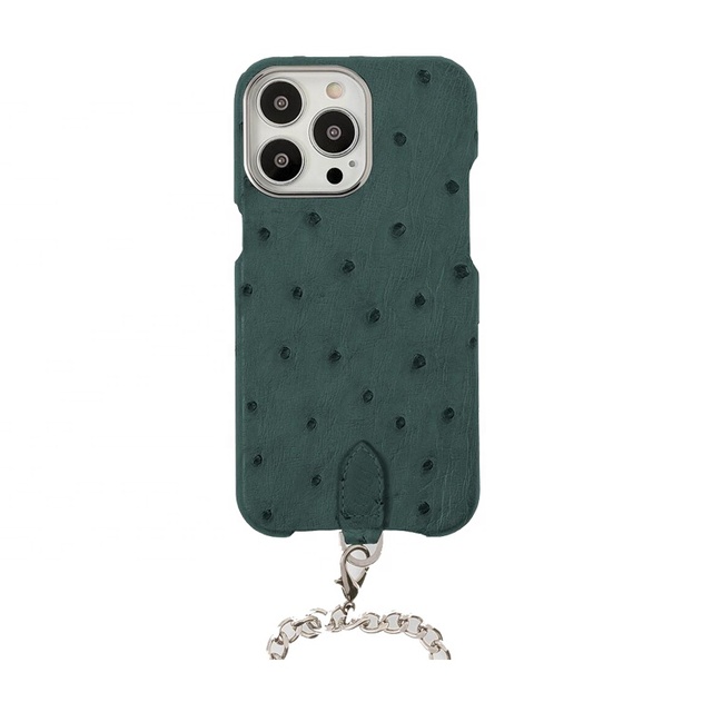 Wholesale Unique Luxury Designer Top Grade Real Ostrich Leather Case for 16 15 Pro with Shockproof Chain Strap