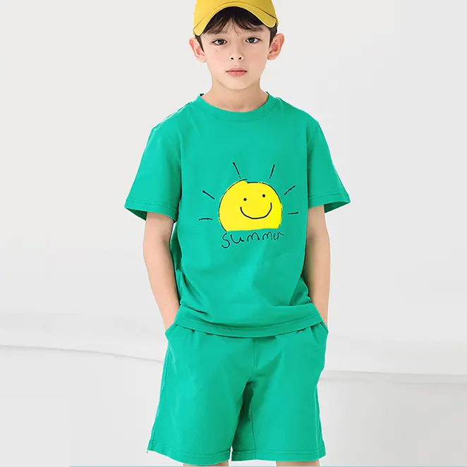 Erkek giyim seti özel unisex çocuklar sokak giyim 2 adet bebek Boys 'giyim setleri renk blok çocuk T shirt ve şort yaz için