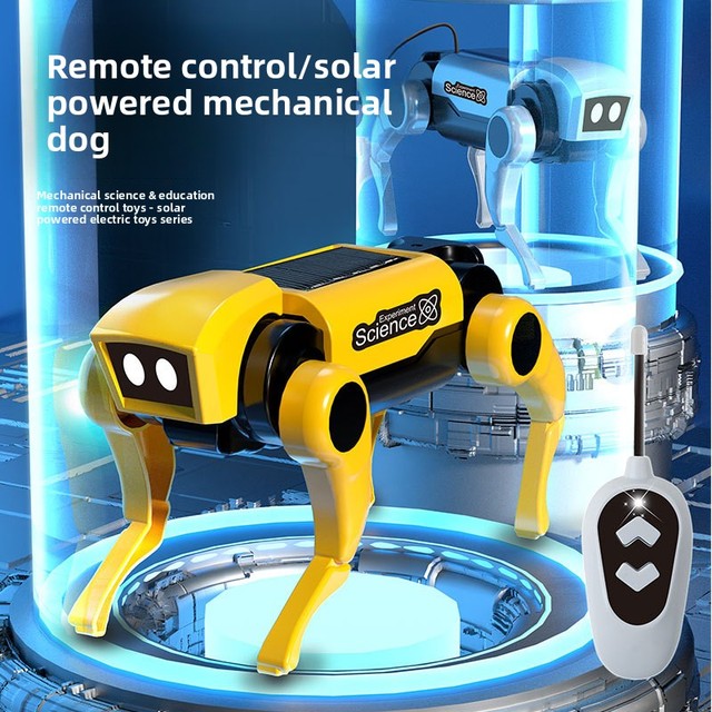 New Solar Plastic Electronic Toy Dog Children's Educational DIY Assembled Remote Control Quadruped Dog Robot for Age 8-13 Years