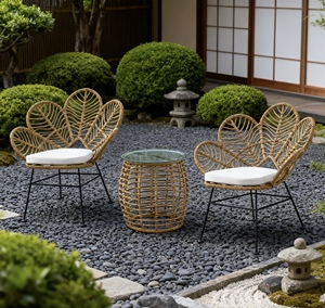 Tavolo e Sedie da Esterno in Rattan Intrecciato, Stile Lusso Leggero, Tavolino da Tè per Balcone e Terrazza - Product Image 1