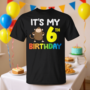 Camiseta de cumpleaños para niños con diseño de mono, para mi 6.º cumpleaños, talla 6 años, ropa para fiesta - Product Image 3