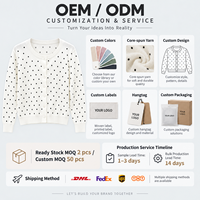 Logo Kustom OEM ODM Atasan Rajut Kerah Bulat Wanita Cardigan Jacquard Polkadot Prancis Musim Semi Gugur Sweater Lengan Panjang Serbaguna