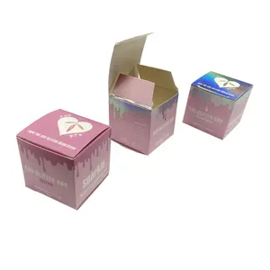 カスタムロゴホログラムフォイル/スポットUV発光グリッター包装ボックス小さな紙箱ピンクの化粧品ボックス