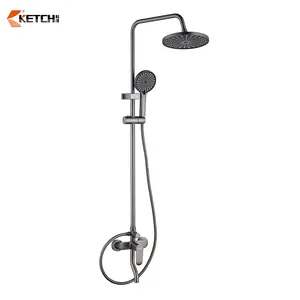 Sus304 Stainless Steel Brushed Waterfall Wall Mounted Bath Faucet Bathroom Rain Shower Set Contemporary Shower Faucets
