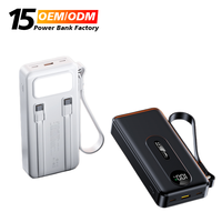 Nuevo Cargador Portátil con Logotipo Personalizado, Tipo-C, Carga Rápida Bidireccional de 22.5W, 10000mAh, Cables Integrados, Banco de Energía de 20000mAh