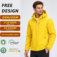 Chaqueta Softshell con Capucha para Hombre, Color Amarillo Brillante, Impermeable, Cortavientos, Ligera, para Senderismo, Running y Actividades al Aire Libre, con Cierre Completo