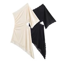 TAOP&ZA Nouvelle Robe Tendance Printemps 2026 pour Femme avec Encolure Asymétrique et Bordure en Dentelle (1067002)