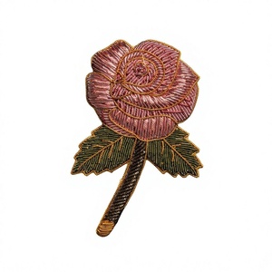 Embroidered Rose <b>Flower</b> Patch Pin on Badge Beaded <b>Applique</b> for Garment & Hats Vintage Style Safety Pin Application Fabric Patch - Product Image 1