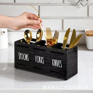 Cutlery <b>Storage</b> <b>Box</b> Wooden Rectangle Spoon Fork Knife Organizer Desktop <b>Kitchen</b> Cabinet Organizers - Product Image 1