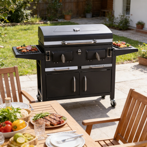 <span class=keywords><strong>Barbecue</strong></span> à <span class=keywords><strong>charbon</strong></span> de bois d'extérieur sur chariot, robuste, sans fumée, en fer noir thermolaqué, avec table latérale, vente en gros OEM - Product Image 2