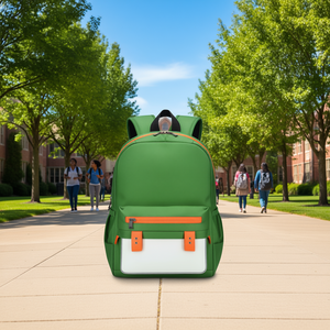 Green Color Block Backpack 15 Inches Zipper Closure Multiple Pockets School Student Unisex Oxford Fabric - Product Image 2