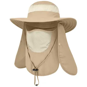 Chapeau de soleil extérieur pour hommes femmes UPF 50 + chapeau de protection UV de pêche avec rabat de cou couverture de visage pour la protection solaire