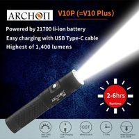 ARCHON V10 Plus Lampe de plongée rechargeable USB-C 1400 lumens, étanche, lampe de plongée sous-marine pour la recherche et le sauvetage, torche EDC