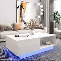 Table basse éclairée par LED avec rangement pour le salon, design en bois de luxe léger pour les petits espaces