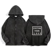 Sweat à capuche zippé pour homme, coupe oversize, en coton épais, délavé à l'acide, style streetwear vintage, avec logo personnalisé, haute qualité