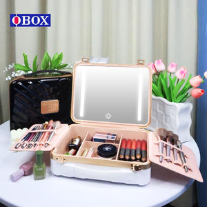 Caja de almacenamiento de maquillaje Obox, negra con rayas, material ABS, organizador de cosméticos resistente para uso doméstico. - Product Image 4
