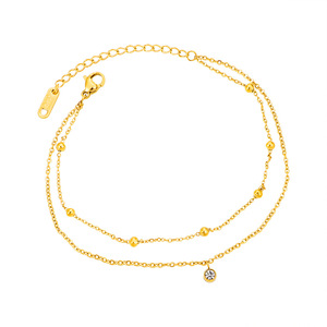 Chaîne <span class=keywords><strong>de</strong></span> <span class=keywords><strong>cheville</strong></span> double couche en acier inoxydable 316 pour <span class=keywords><strong>femme</strong></span>, avec perles et diamants, en acier titane plaqué <span class=keywords><strong>or</strong></span> 18 carats, inaltérable - Product Image 5