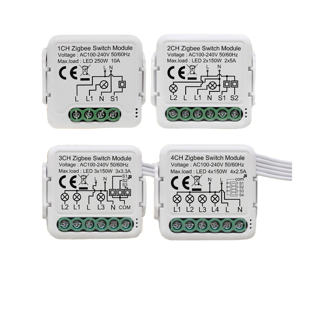Tuya ZigBee 3.0 Switch Module 10A Smart DIY Breaker 1 3 4 Gang Supports 2 Way Control Works with Alexa Google Home G822