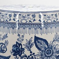 RZPZ30-G Bangku Drum Porselen Biru dan Putih, Motif Bunga & Daun, Kursi Taman Antik Cina