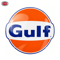 Plaque Ronde en Émail Bleu Orange Effet Vieilli Moderne pour Station-Service, Garage, Cave à Hommes, Décoration de Bar