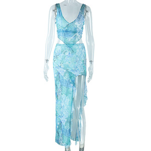 Printed Irregular Tops Sexy Camisole Vest Backless Tie <b>Split</b> Half-body <b>Skirt</b> Women's 2 Piece Set Fashion - Product Image 6