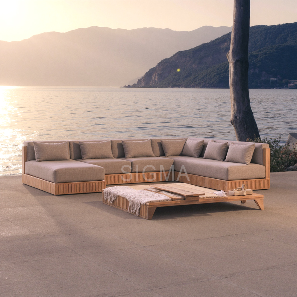 Modern Luxury Teak Solid Outdoor Dining Furniture Weather-Resistant Wooden Sofa Set for Villas Apartments Hotels New Design