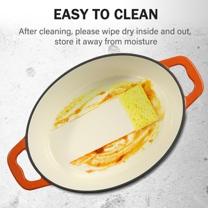 Couvercle de <span class=keywords><strong>cocotte</strong></span> ovale émaillée 8 QT avec deux poignées, revêtement antiadhésif émaillé (Orange) pour la cuisson du pain et la friture - Product Image 4