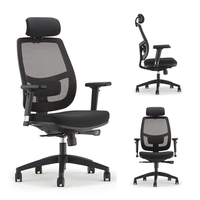 Chaise de bureau ergonomique pivotante à dossier haut en maille, design moderne, chaise de direction en tissu noir pour ordinateur