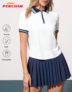 Kaos Polo Olahraga Wanita Berkualitas Tinggi dengan Kerah dan Manset Kontras Lengan Pendek Atasan Golf Wanita Kaos Tenis Wanita Pakaian Atletik - Product Image 1