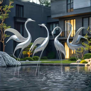 抽象的なミラーウォータースケープキャンパス装飾中空金属像カスタム彫刻ステンレス翼彫刻 - Product Image 3