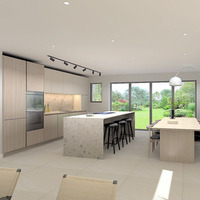 Plan de maison, décoration intérieure, bois, meubles de cuisine modernes personnalisés en stratifié, unité d'armoire