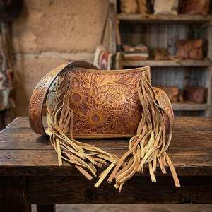 Sac bandoulière bohème en cuir de vachette tressé à la main motif tournesol avec long pompon, fait sur mesure – Meilleure vente - Product Image 3