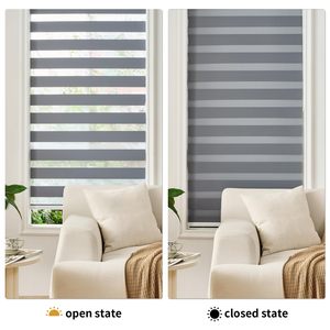Stores zébrés horizontaux modernes à double rouleau, en tissu jacquard polyester, jour et nuit, sans cordon, avec cadre en aluminium intégré - Product Image 5