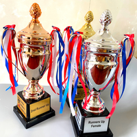 Médailles sportives en métal personnalisées en stock, trophées de football, de basketball, coupes de récompense, trophées de musculation polies