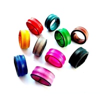 Cincin Kaca Buatan Tangan Universal Retro Vintage Perhiasan Modis Trendi Unisex Cincin Kulit Asli Lebar untuk Pasangan