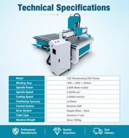 Routeur CNC à grande vitesse JLE CNC TECH 1325, conception portique 4x8 pieds pour le travail de découpe et de sculpture sur MDF, contreplaqué et portes