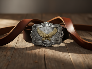 Fibbia per cintura irregolare in lega d'argento da 5,0 cm, di grandi dimensioni, con design a forma di aquila, per uomo, stile western - Product Image 2