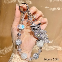 Cadena para Teléfono de Lujo con Cuentas de Cristal Estéticas, Color Azul Plateado Brillante, con Diseño de Rosa, Llavero y Colgante para Bolso, Regalo para Mujer, Adornos Finos