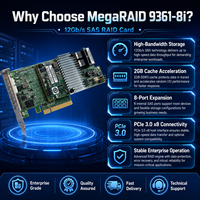 Tarjeta RAID de Almacenamiento Broadcom LSI00417 MegaRAID 9361-8i de 2GB y 12Gb, Compatible con CacheVault BBU