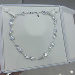 Collar de Perlas de Agua Dulce Naturales con Diseño Nuevo 2025, Color Azul Plateado, con Cadena para Clavícula y Cadena para el Cuello para Mujer - Product Image 4