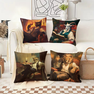 Cojín decorativo para caballero, decoración navideña, leopardo, cabra, león, degustación de vinos y lectura, decoración acogedora para el hogar. - Product Image 2