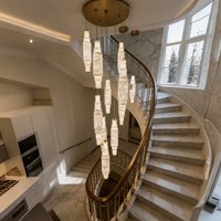 Lustre de villa postmoderne de luxe léger, luminaire suspendu en cuivre massif pour salon double hauteur, mezzanine et escalier