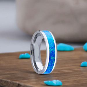 Wholesale Classic Tungsten Carbide <strong>Ring</strong> <strong>Blue</strong> <strong>Opal</strong> Inlay Engagement <strong>Ring</strong> Model TG0050 for Unisex Wedding &amp; Gift - Product Image 3