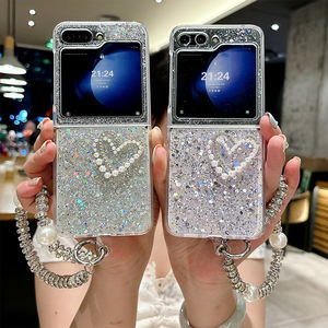 Lujo brillo Bling transparente en forma de corazón epoxi mano cuerda estilo coreano INSI funda de teléfono de mujer para Samsung Zflip 6 Fold 5 4 - Product Image 1