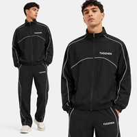 Ensemble de survêtement pour homme en nylon à col montant, avec veste de sport zippée intégrale et pantalon ample, idéal pour le voyage, avec éléments réfléchissants