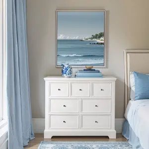 Meuble de chambre à coucher en bois avec 7 tiroirs, grand coffre à tiroirs blanc (L122cm H102cm P46cm), entièrement assemblé - Product Image 5