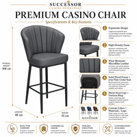 Fauteuil de bar de luxe SUCCESSOR avec siège à fente pour salles de jeux de casino, chaise en cuir premium avec base pivotante robuste